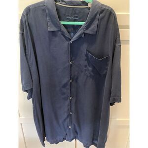 Tommy Bahama 100% Silk Button Down Sz 3XB Navy Pocket